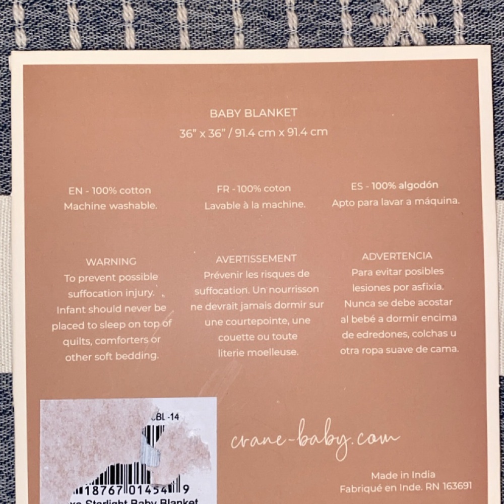 Crane Baby Blanket Striped Woven Cotton‎ Baby Blanket Neutral Decor 30x40 - Picture 5 of 5